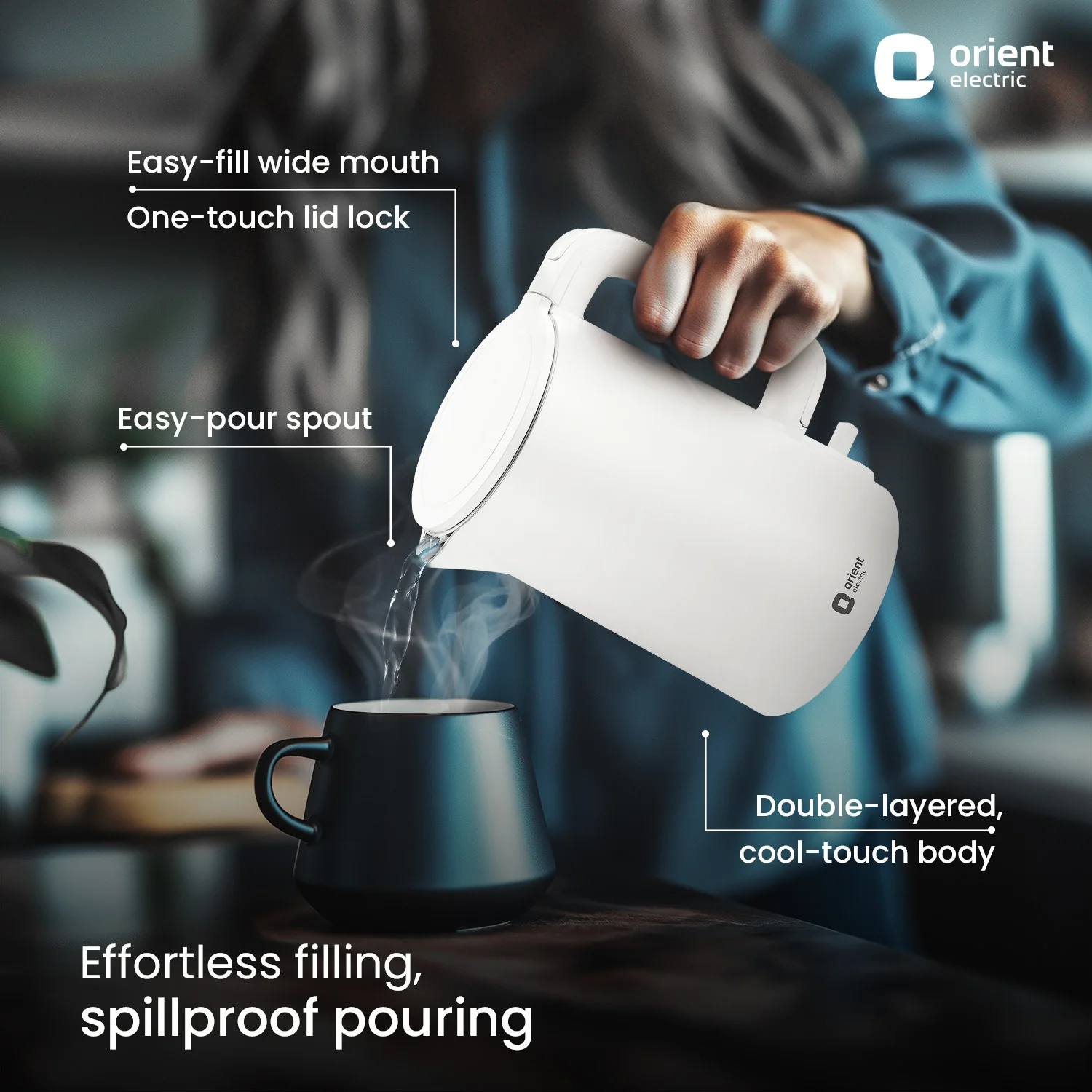 1.5L Kettle 1650 Watts | Cool Touch Body | Faster Heating | White, Plastic - Image 3