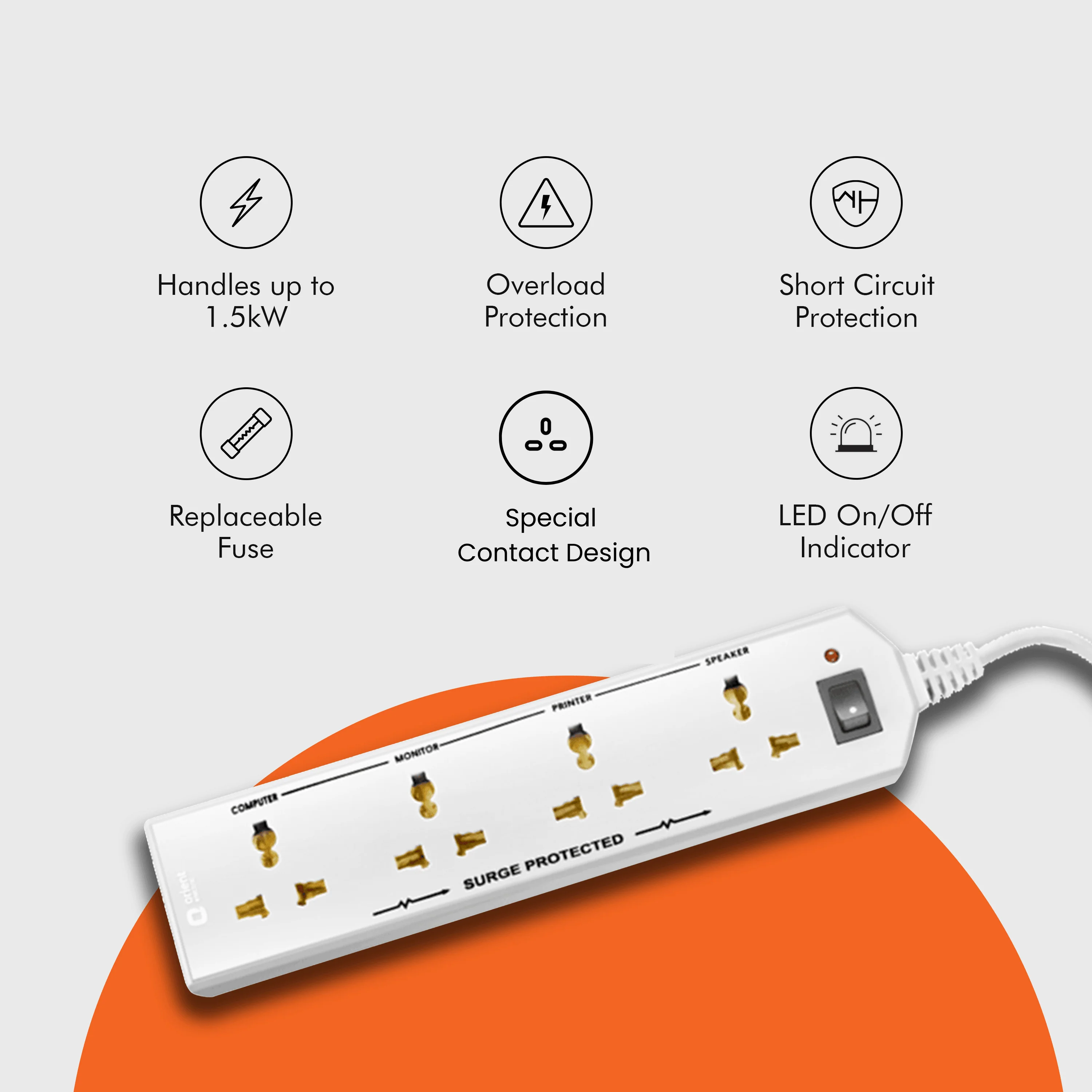 4 Socket Extension Board with 2 Metre Wire (White) - Image 4