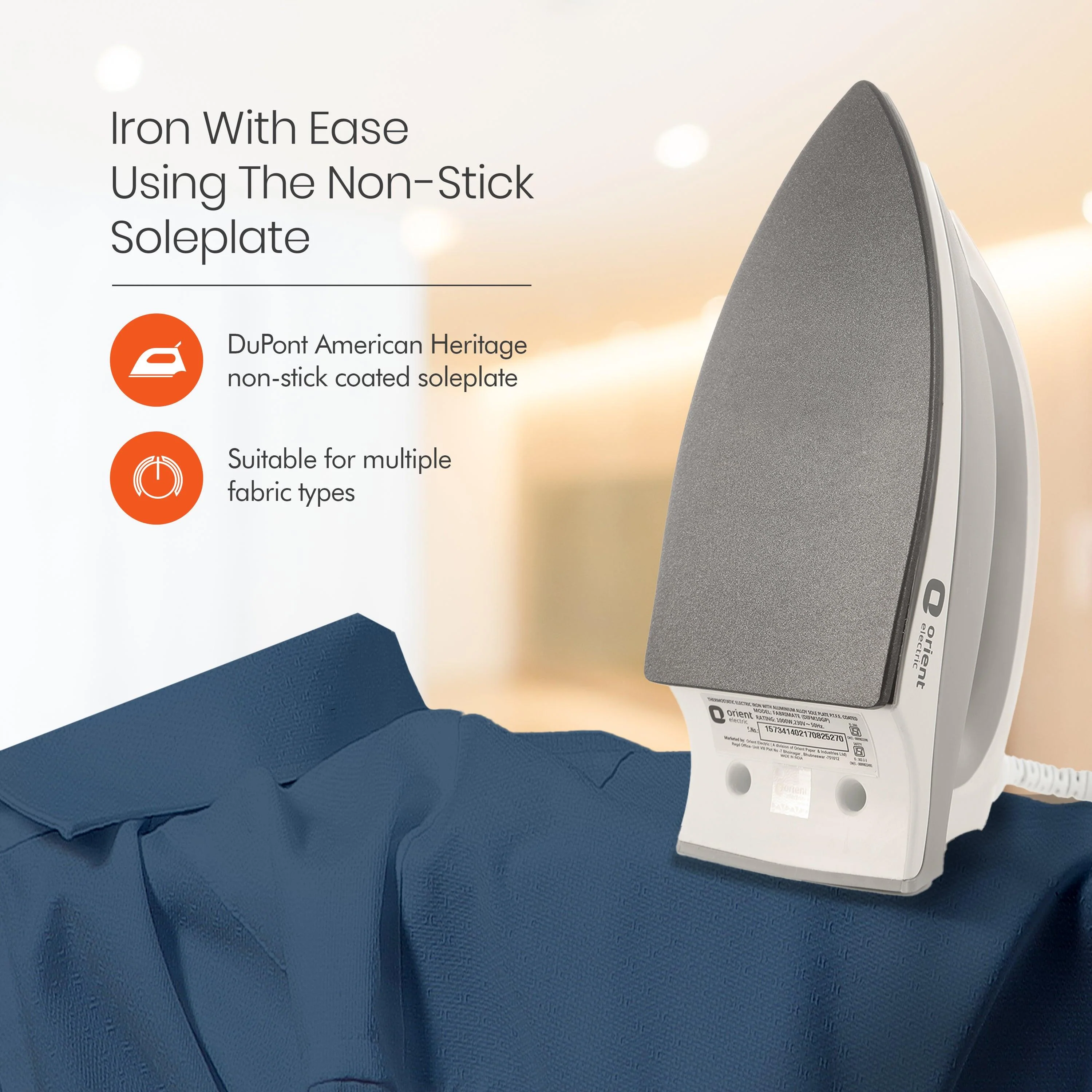 Fabrimate Non-Stick Dual Tone Dry Iron (White & Grey) - Image 3